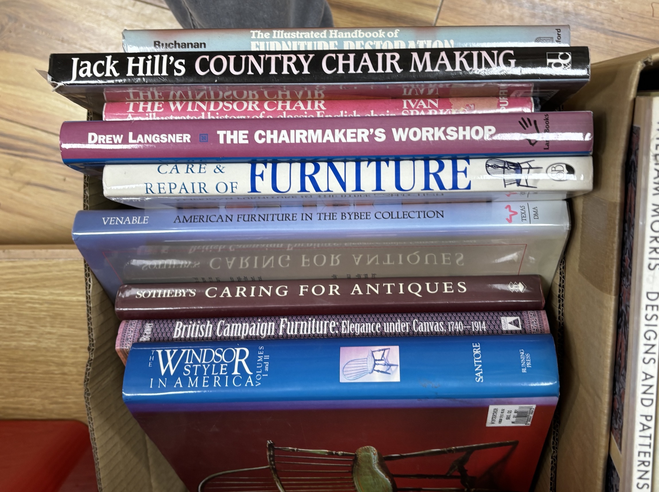 Twenty-Four mainly antique and restoration related books, including; History of English Brickwork, Domestic Metalwork 1640-1820, Penwork a Decorative Phenomenon, Portmerion, British Campaign Furniture, American Furniture